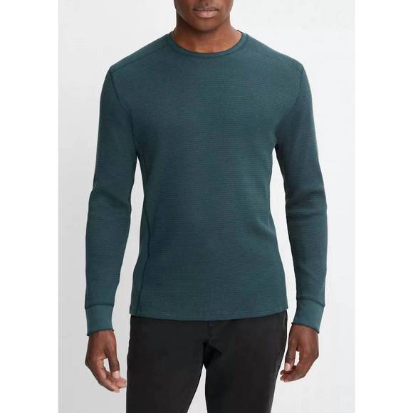 NEW VINCE thermal long-sleeve crew neck pullover in deep teal - Picture 1 of 3